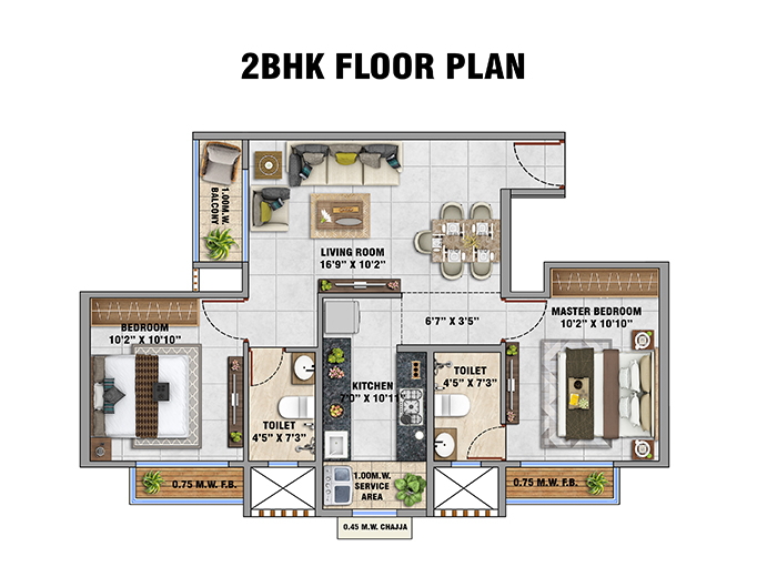 Regents Park Upper Kharghar Floor Plan - 1 BHK Sky Suite Option 1
