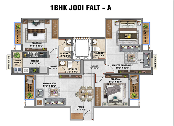 Regents Park Upper Kharghar Floor Plan - 1 BHK Sky Suite Option 2