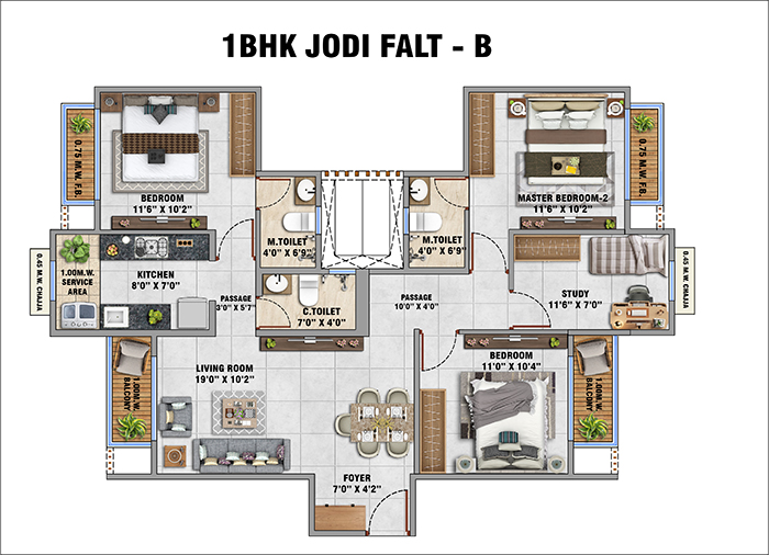 Regents Park Upper Kharghar Floor Plan - 2 BHK Sky Suite Option 1